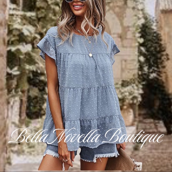 Blue Swiss Dot Tiered Blouse - Picture 6 of 8